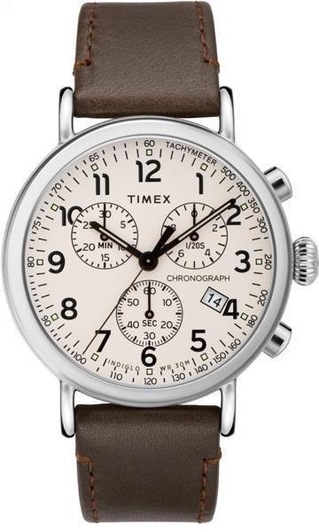 Timex Standard Chronograph 41MM Watch - Cream Dial - Brown Leather